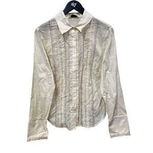 Vintage Y2K Melrose Studio Button Shirt Size 8 Embroidered Ruffle Deadstock NEW